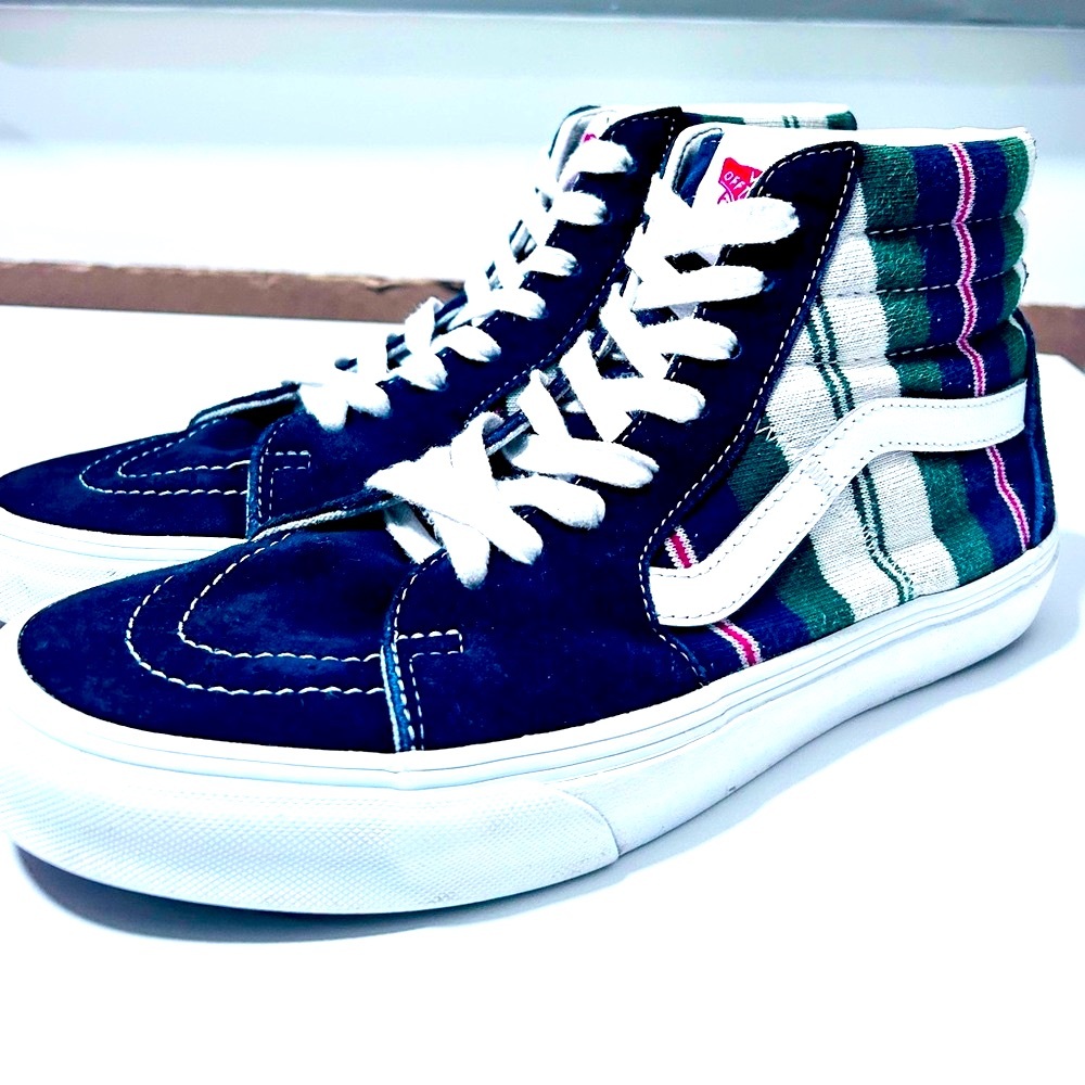 VANS “SK8-HI Field Daze” Suede/Canvas Blues/Stripes Hi-Top Sneakers Size 9.5